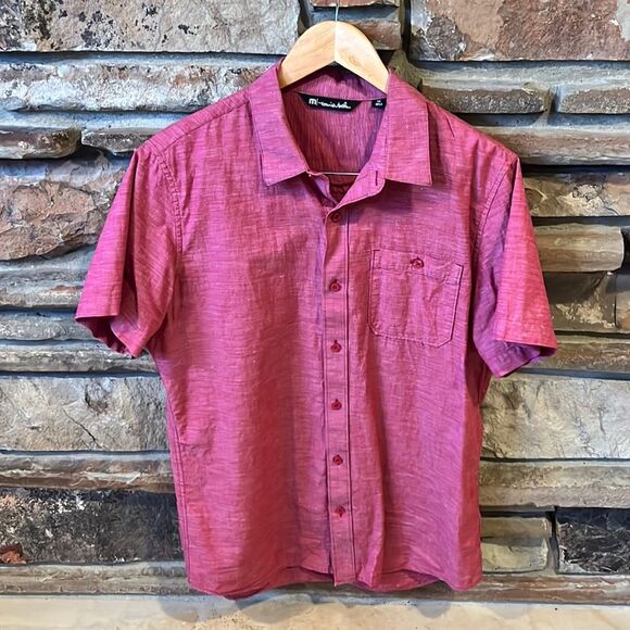 Travis Mathew Other - Travis Mathew Heather Red Stretch Cotton Short Sleeve Button Down Shirt